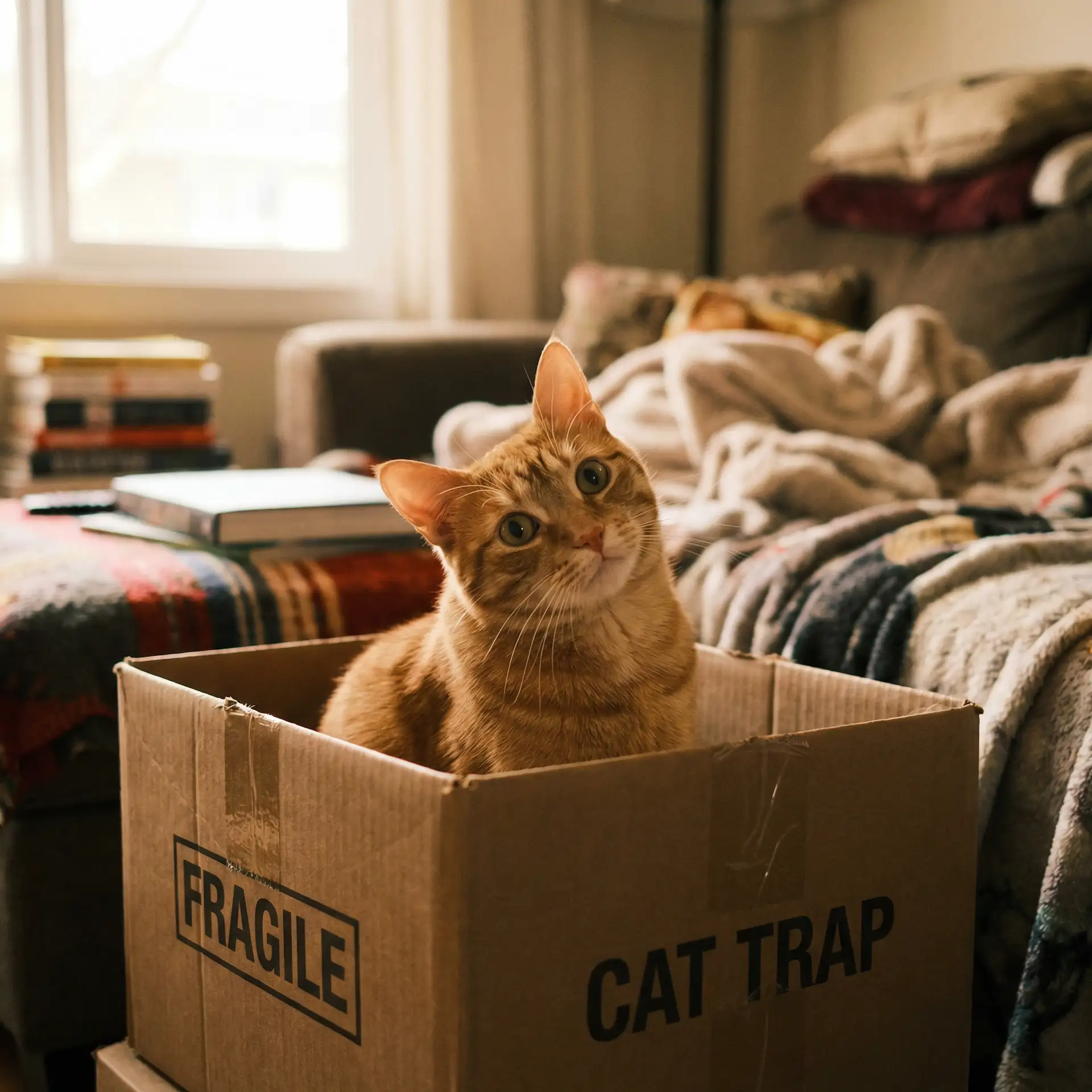 橘猫躲在纸箱里 - 小鱼出装
