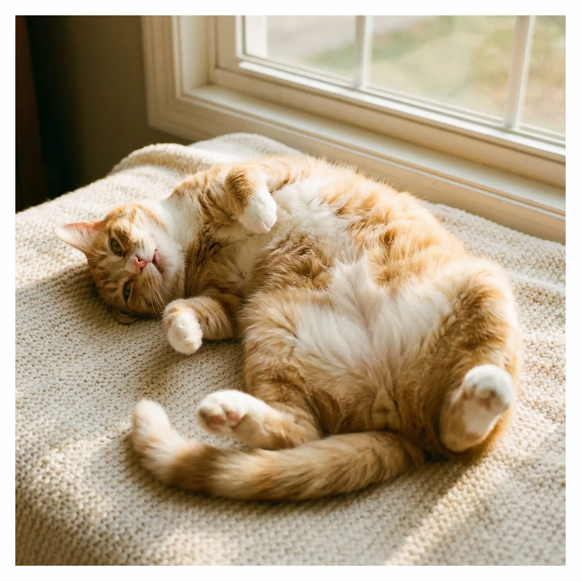 猫咪仰躺露出肚皮 - 小鱼出装